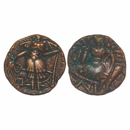 Huns, Kashmir, Toramana II, Copper Drachma, 6.84g, 22.02x22.42mm, Obv: King standing sligh