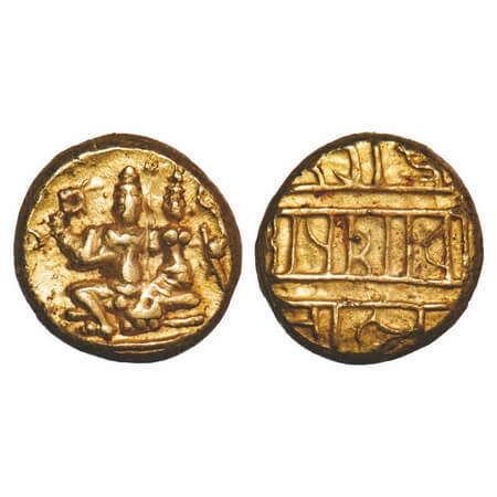 Vijayanagara kingdom, Sadashivaraya, 1543-67 AD, Gold Varaha, 3.43g, 11.43x26mm, Obv: Lord