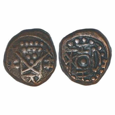 Kongu Chera, Copper Cash, 4.98g, 15.73x14.63, Obv: Pellet within circle divided bow and pa