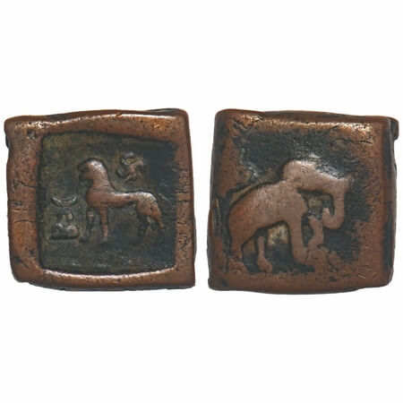 Post Mauryan, Taxila Region, Punch Mark type, Copper Unit, 12.54g, 19.07x19.56mm, Obv: Lio