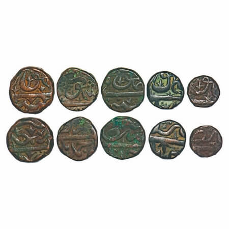 Nizams of Ahmadnagar Sultanate, Copper (5 Coins), Falus 14.14g, 2/3 Falus 9.60g, 2/3 Falus