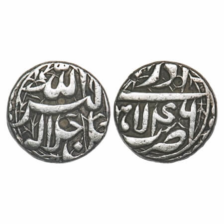 Akbar, Silver ½ Rupee, 5.58g, Lahore Mint, Ilahi type, Month 'Azar', Year 46. KM 66.3. Ver