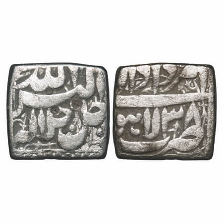 Akbar, Silver Square Rupee, 10.92g, Lahore Mint, Ilahi Type, 'Amardad'/ Year 38, Obv: Alla