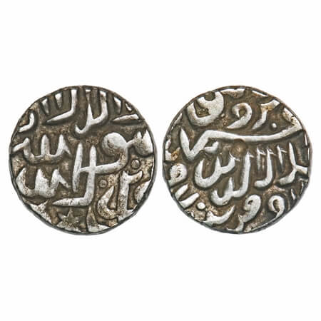 Akbar, Silver Reduced Tanka, 7.03g, without mint name, probably Mandu a local Malwa style 