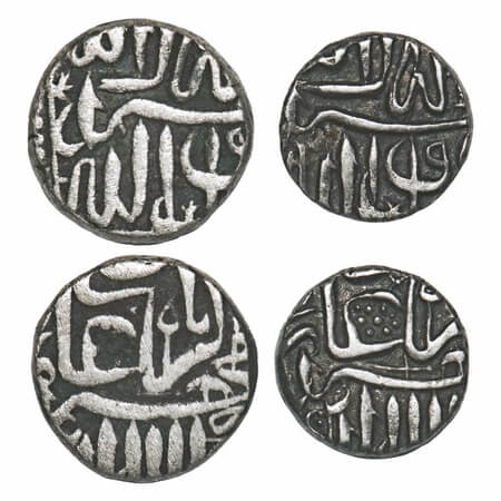 Akbar, Silver Mahmudi and ½ Mahmudi (2 Coins), 5.43, 2.78g, Mulher Mint, Kalima type (KM 7