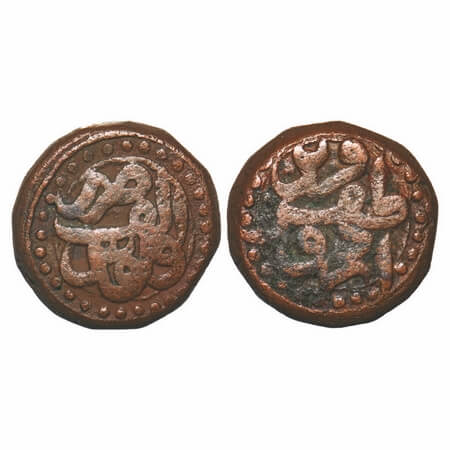 Akbar, Copper Dam, 20.00g, Urdu Zafar Qarin Mint, Alf (date 1000). With dotted borders. KM