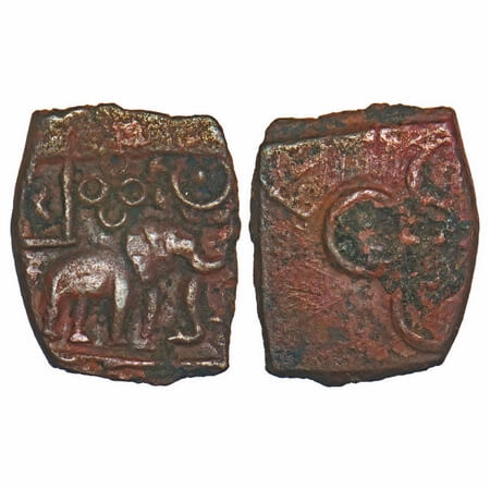 Post-Mauryan, Ujjaini region, Uninscribed type, Copper Unit, 2.57g, 16.19x13.52mm, Obv: El