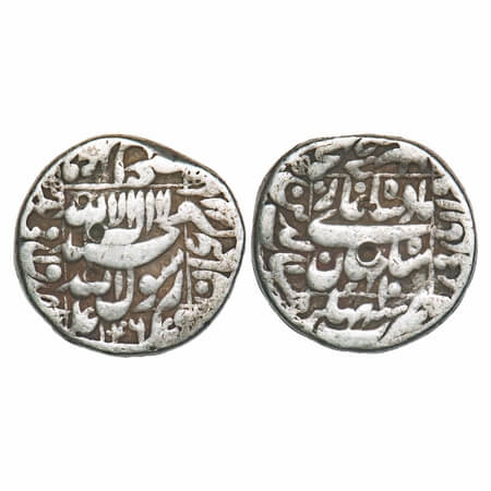 Shah Jahan I, Silver Rupee, 11.05g, Bhakkar Mint, AH 1046/10 RY. KM 235.7. Very Fine, Scar