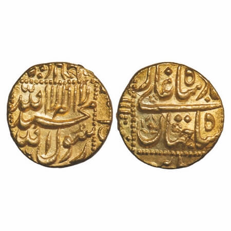 Shah Jahan I, Gold Mohur, 10.96g, Burhanpur Mint. KM 260.6. surface crack line seen on rev