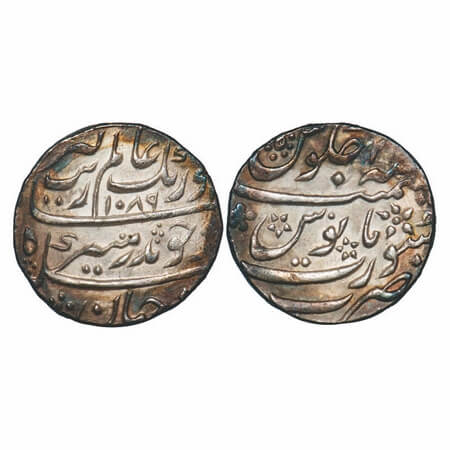 Aurangzeb, Silver Rupee, 11.49g, Surat Mint, AH 1089/21 RY. KM 300.86. Mint State, Scarce.