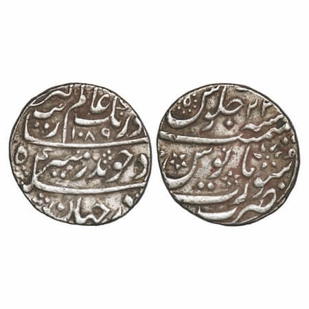 Aurangzeb, Silver Rupee, 11.47g, Surat Mint, AH 1089/22 RY, beautiful flower mint marks ov
