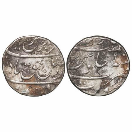 Farrukhsiyar, Silver Rupee, 11.10g, Surat Mint. 6 RY, KM 377.59. broad flan, About Very Fi