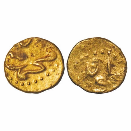 Muhammad Shah, Gold ½ Fanam, 0.18g, 15 RY. KM Unlisted weight type. Extremely Fine, Scarce