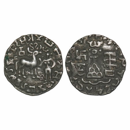 Kunindas, Amoghabhuti (c. 200 BC), Silver Drachma, 2.07g, 17.94x17.39mm, Obv: Deer standin