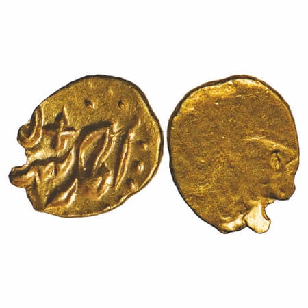 Ahmad Shah, Gold ½ Fanam, 0.17g, Uniface. KM Unlisted weight type. Extremely Fine, Scarce.