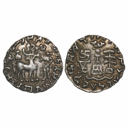 Kunindas, Amoghabhuti (c. 200 BC), Silver Drachma, 2.30g, 17.35x17.93mm, Obv: Deer standin