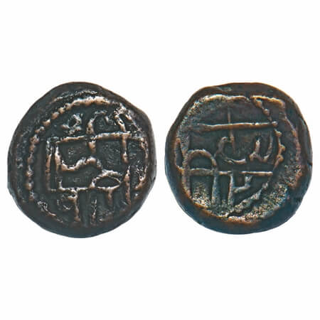 Marathas of Tanjore, Copper Shivrai, 3.19g, error retrograde legends, Obv: Nagari legend '