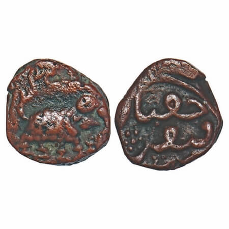 Mysore, Copper, ¼ Paisa/Akhtar, 2.07g, Tipu Sultan, Faiz Hisar Mint, AM unseen. Obv: Eleph