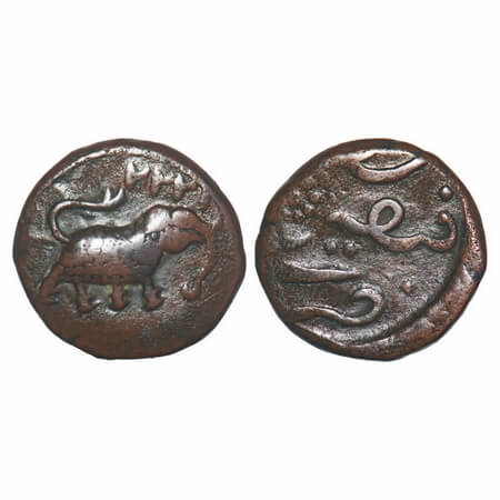 Mysore, Copper Paisa, 11.38g, Tipu Sultan, Faiz Hisar Mint, AM 1222 (Retro date), Obv: dat