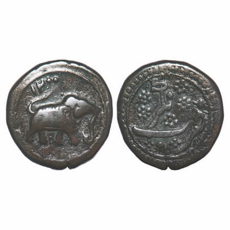 Mysore, Copper Paisa, 11.09g, Tipu Sultan, Nagar Mint, AH 1200, Obv: Date above Elephant t