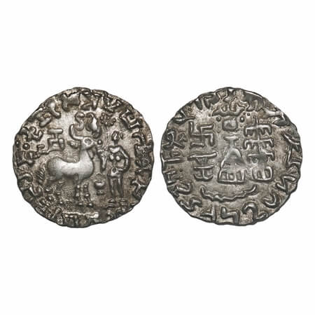 Kunindas, Amoghabhuti (c. 200 BC), Silver Drachma, 2.19g, 18.44x18.72mm, Obv: Deer standin