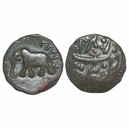 Mysore, Copper Paisa/Zohra, 11.40g, Tipu Sultan, Nagar Mint, AM 1223 Obv: date above eleph