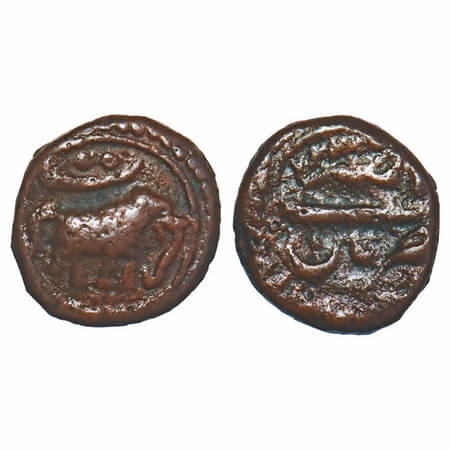 Mysore, Copper, ¼ Paisa/Akhtar, 2.78g, Tipu Sultan, Patan Mint, AM 1226 (Retro date). Obv: