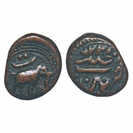 Mysore, Copper, ¼ Paisa/Akhtar, 2.81g, Tipu Sultan, Patan Mint, AM 1226 (Retro date). Obv: