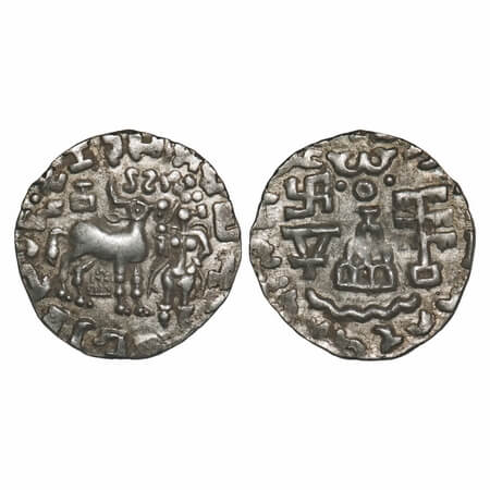 Kunindas, Amoghabhuti (c. 200 BC), Silver Drachma, 2.16g, 18.19x18.01mm, Obv: Deer standin