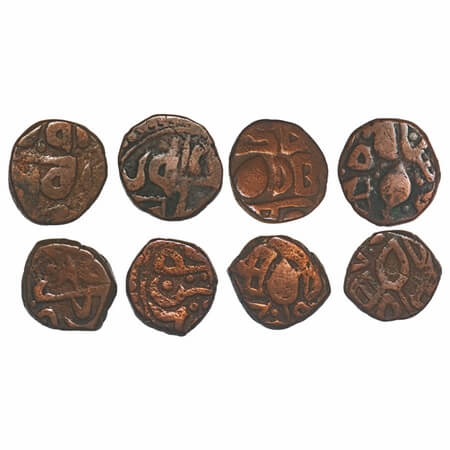 Sikh Empire, Copper Paisa (4 Coins), Ranjit Singh, identital to (Amritsar coins), unidenti