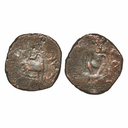 Post-Mauryan tribal republics, Yaudheyas or Kunindas, Copper coin struck in the name of 'C