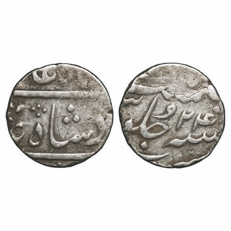 Surat Nawabs, Silver ½ Rupee, 5.65g, INO Shah Alam II, (Surat) Mint, 24 RY. KM Unlisted, S