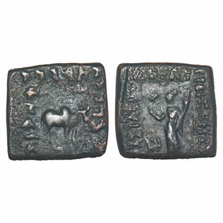 Indo-Greeks, Philoxenos (c. 110-80 BC), Copper Square Unit, 8.55g, 483.18.85x19.77mm, Obv: