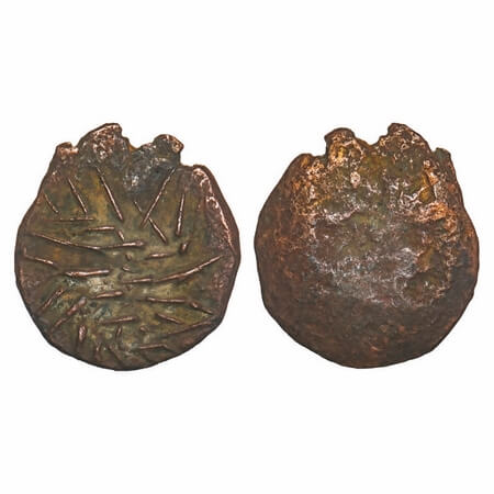 Bhaunagar, Copper (1/2) Dokda uniface, 6.58g, could be weight measurements. KM 1 Unlisted 