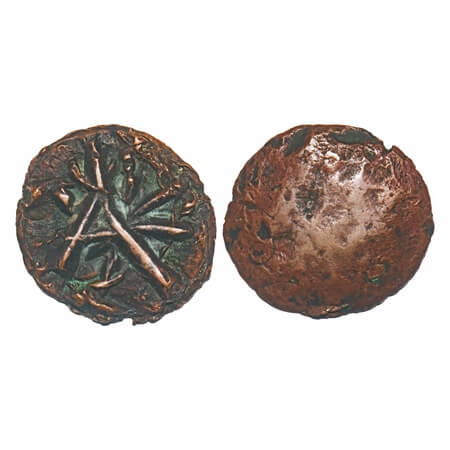 Bhaunagar, Copper Dokda uniface, 10.49g, could be weight measurements. KM 1 Unlisted Type.