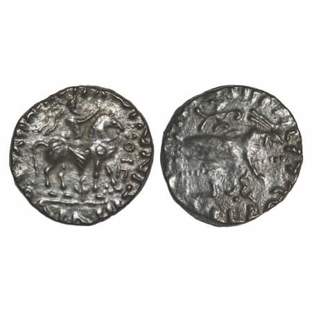Indo-Parthian, Gondophares, Billon Drachma, 8.49g, 21.36x22.04mm, Obv: King on horseback w
