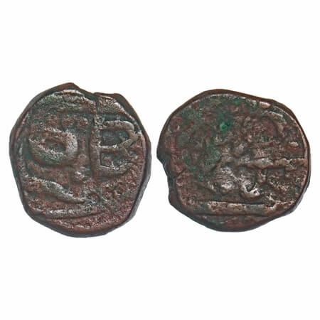 Cambay- Gulf of Khambhat region - Copper Kachcha 1/2 Paisa, 5.15g, countermarked 'GB' both