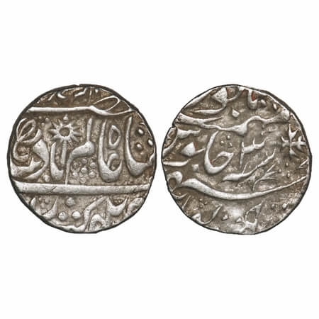 Chhatarpur, Silver Rupee, 11.27g, INO Shah Alam II, 3 RY, lotus flower, chakra with dot ab
