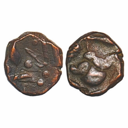 Dhar, Copper Kachha Paisa, 10.57g, Rose petals type. KM Unlisted. About Very Fine, Very Sc