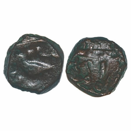 Dhar, Copper Round Kachha Paisa, 10.74g, Unknown Mint, INO Shah Alam II, with Bird (pigeon