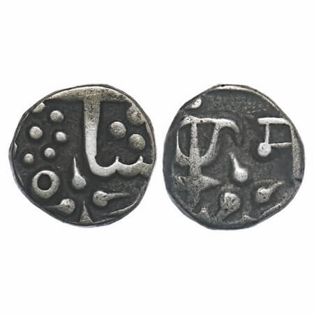 Gwalior, 1/4 Rupee, 2.71g, Madho Rao (1886-1925 AD), Lashkar Mint, Bow and arrow & 'Ma' as