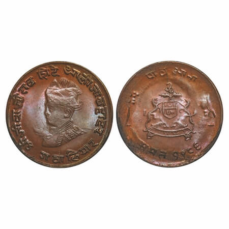 Gwalior, Copper 1/4 Anna, 3.20g, Jivaji Rao (VS 1985-2005 / 1925-1948 AD), VS 1986, with p