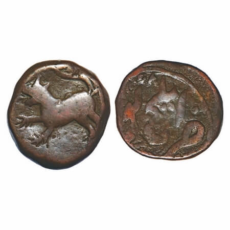 Hyderabad Feudatories - Elichpur, Copper Paisa, 11.57g, Tiger to left on obverse. KM C10a.