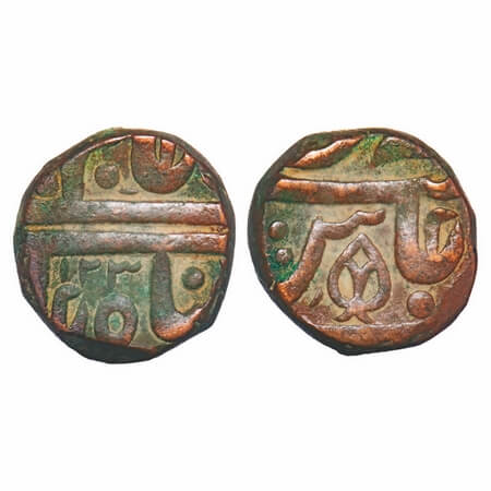 Indore, Copper ½ Anna, 19.18g, British Protectorate Issue, INO Shah Alam II, AH 1230, with
