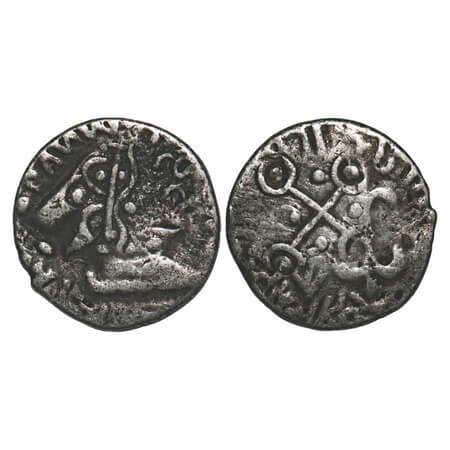 Satavahanas, Silver Drachm of Gotamiputa Siri Satakani, counterstruck on a drachm of Kshah