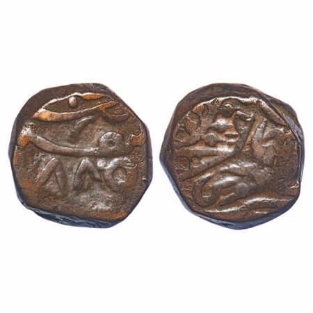 Karauli, Copper Takka, 17.84g, Early Type, INO Queen Victoria, AH 1885/9 RY, with jhar & k