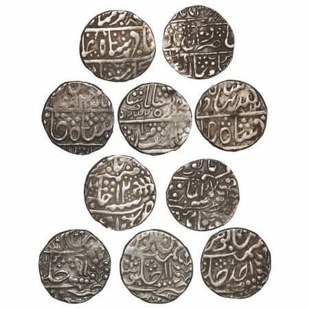 Kishangarh, Silver Rupees (5 Coins), AH 12xx/Ahd RY, AH 1232/11RY, AH 12xx/11RY, AHxxxx/12