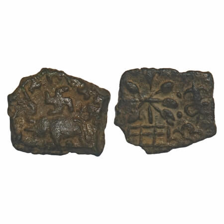 Satvahanas, Siri Satakarni, Nasik region, Copper, 2.37g, 13.88x16.37mm, Obv: Elephant walk