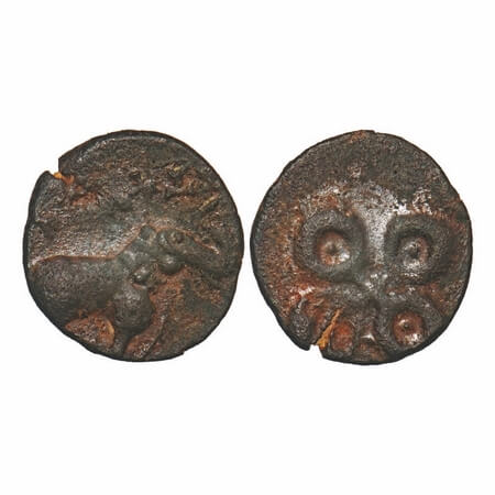 Satavahanas, Siri Satakarni, 'Tarhala Hoard' Type, Potin Unit, 2.43g, 17.69x16.68mm, Obv: 