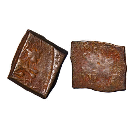 Lunavada, Copper Square Paisa, 7.11g, Vakhat Singhji II (VS 1924-1986/ 1867-1929 AD), Obv: